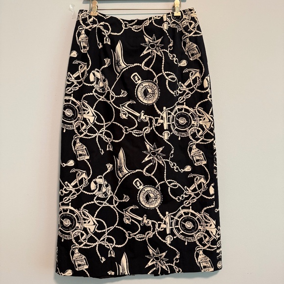 Talbots Nautical Print‎ Wrap Midi Skirt Size 14W